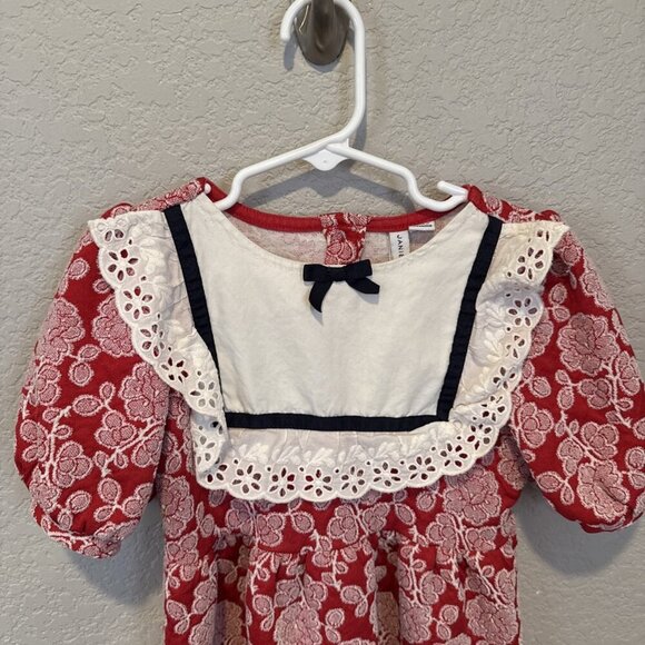Janie and Jack Bradbury Red Rose Jacquard Eyelet Ruffle Dress Girls Size 5 - Picture 4 of 11